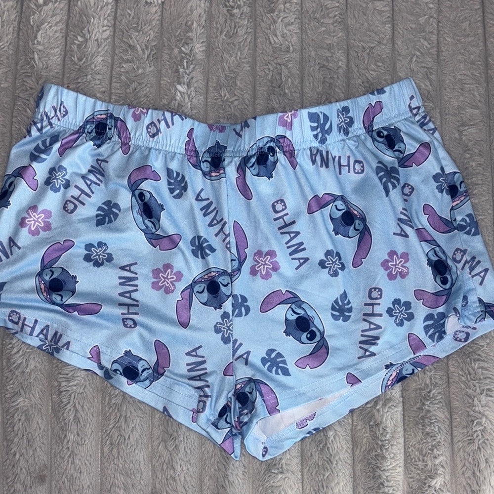 Ohana Light Blue Stitch Print Sleep Shorts Size M